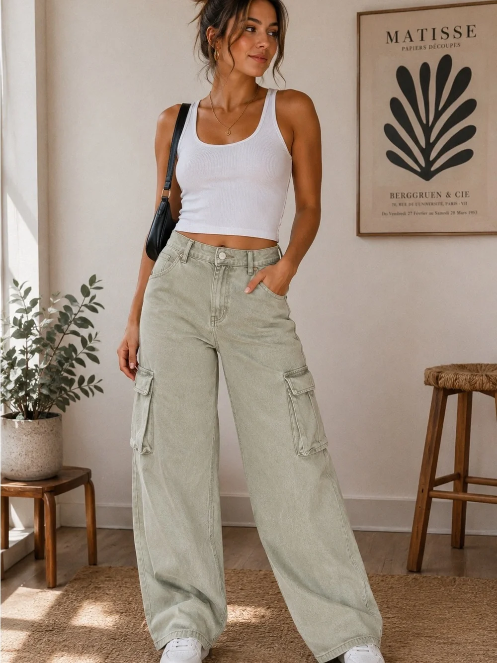 YMI High Rise All Day Cargo Wide Leg Pants Sage Green Women’s 11